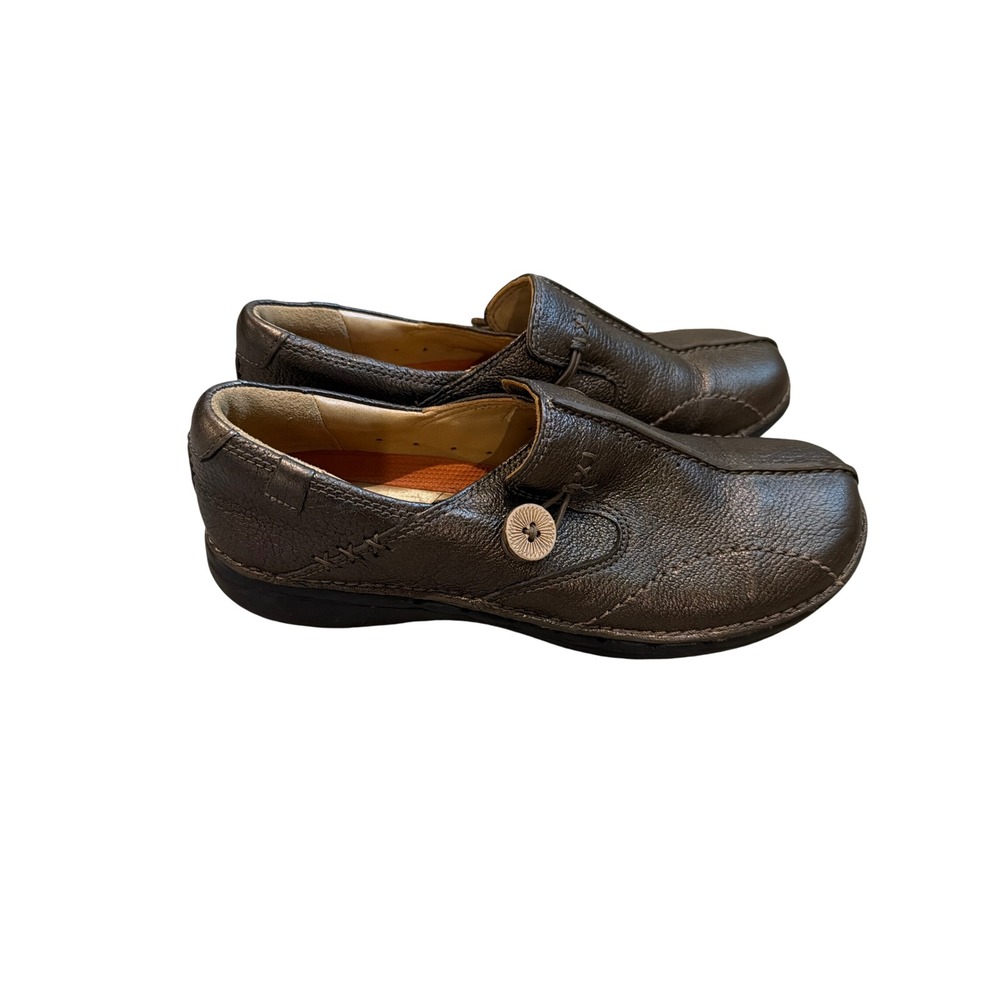 Clarks Unstructured Un Loop Bronze Metallic Leather Loafers Womens 7 N 26066592